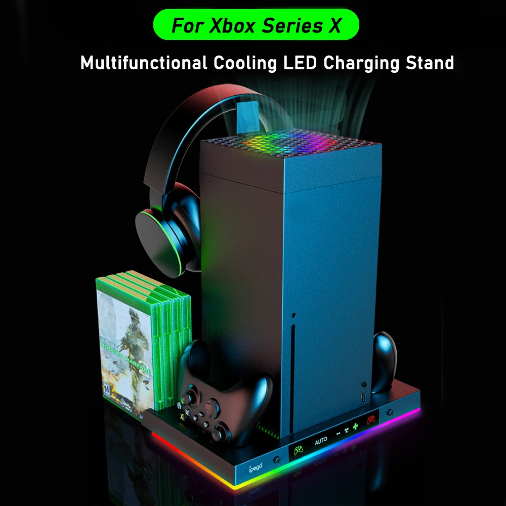 Multifunction Function RGB LED Charging Stand with Automatic Fan Speed  for Xbox Series X Console Dual Controller Station Dock