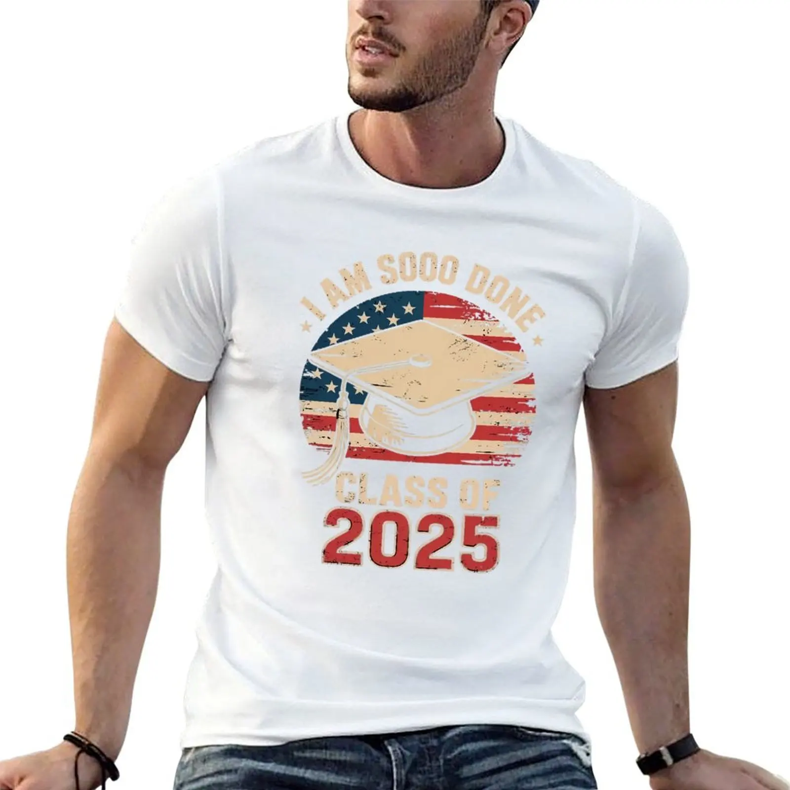 Class Of 2025 Graduation 2025 US Flag T-Shirt anime basketball graphic tees mens graphic t-shirts hip hop