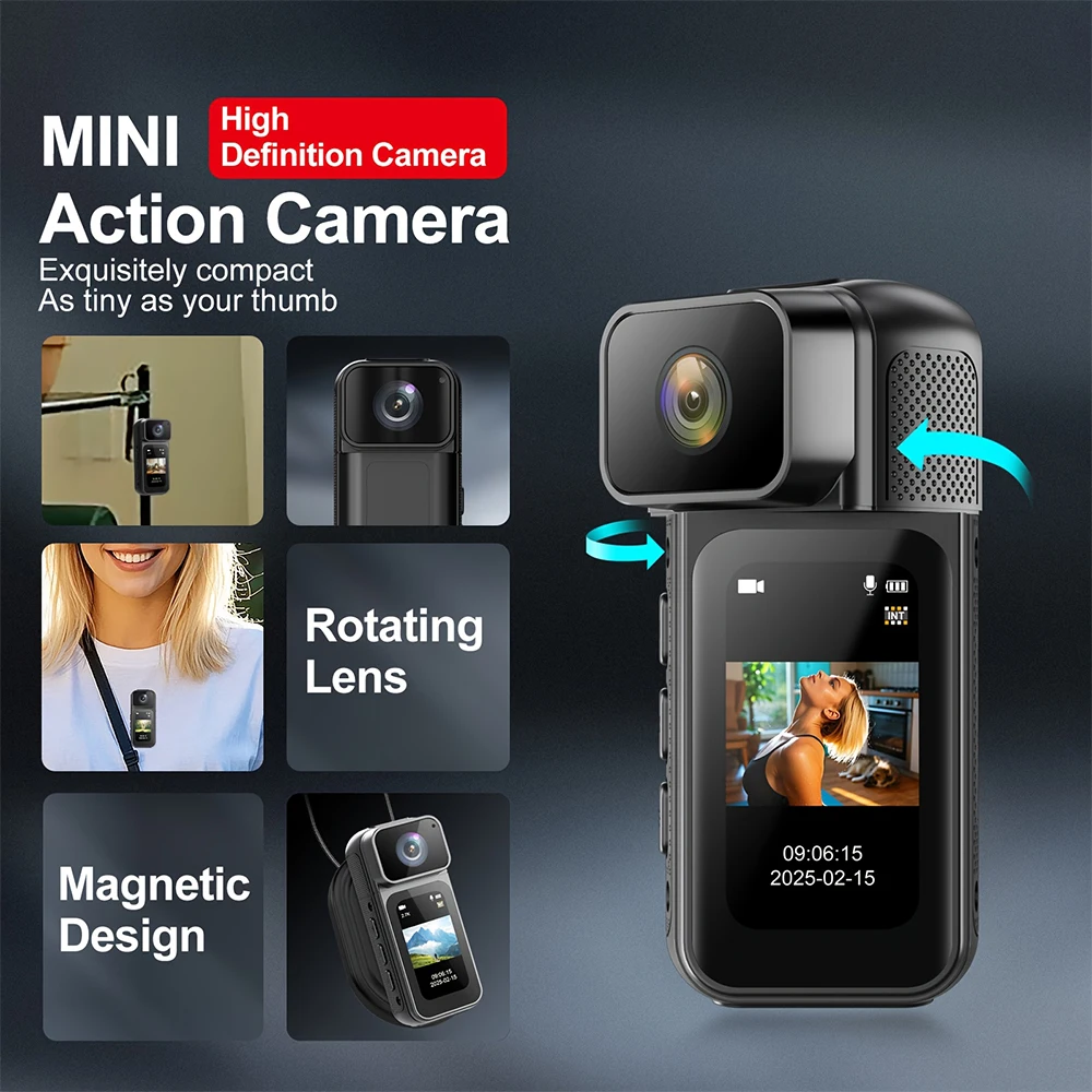 

Мини-спортивная камера 2,7K 1080P, 1,47-дюймовый HD-дисплей, камера для записи видео, беспроводная Wi-Fi, карманный видеорегистратор