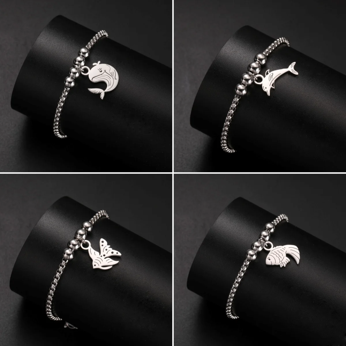 Cute Whale Pendant Bracelet Stainless Steel Male Female Seahorse Ugly Fish Coral Marine Life Pendant Christmas Couple Jewelry Gi