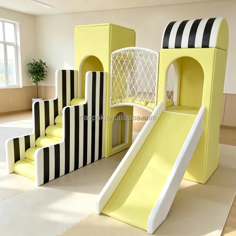 Custom Indoor Soft Play Set with Net Bridge and Slide Toddler Foam Playground Equipment for Party Rental and Kids Cafe