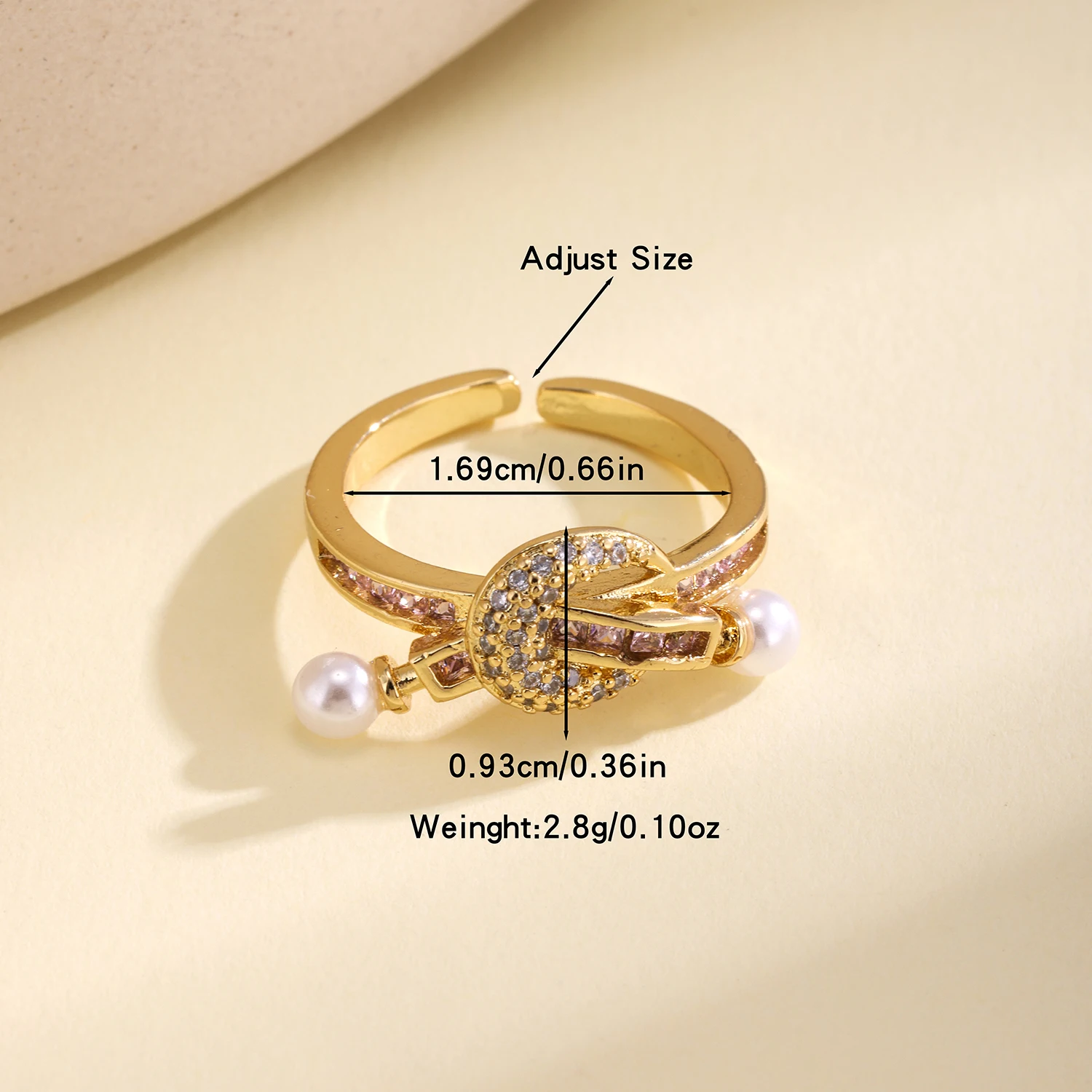 Nidin Women Knot Design Open Adjustable Ring Inlaid CZ Crystal Pearl Statement Finger Rings Luxury Party Wedding Jewelry Gifts