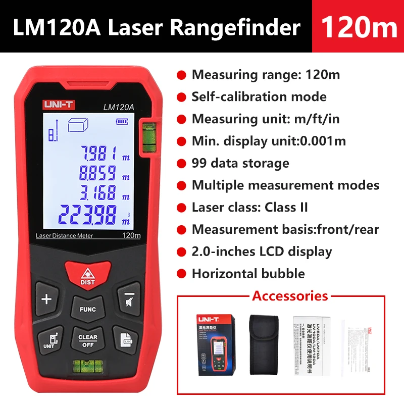 UNI-T Laser-afstandsmeter LM50A LM70A LM100A LM120A Laser Afstandsmeter Digitale Afstandsmeter Meetlint