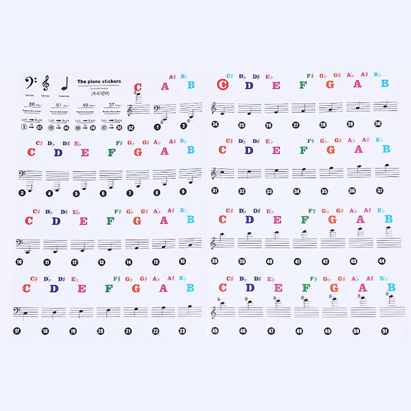 Decal Piano Stickers Learn 37*11mm PVC Clear Digital Keyboard Removable Reusable Multicolor For 37/49/88/61/54 Keys