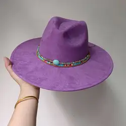 Suede Purple 10cm Wide Brim Fedora Hat Men's and Women's Autumn/Winter Felt Jazz Hat Classic Suede Fedoras Chapeau Sombrero