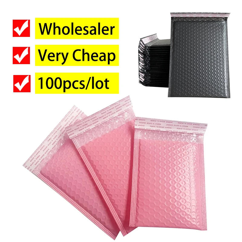 Wholesaler 100pcs Bubble Mailers Pink Poly Bubble Mailer Self Seal Padded Envelopes Gift Bags Black Packaging Bags For Business