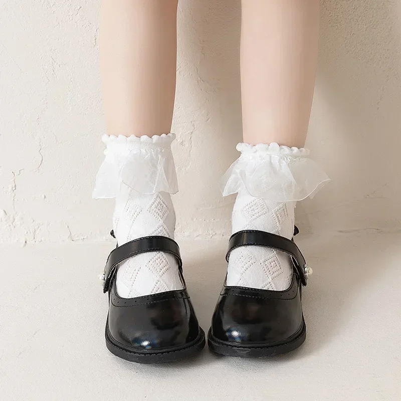 

Girls Frilly Socks Lace JK Calf Sock for Kids Sweet Princess Ruffle White Black Color Sock for Children Spring Summer Clothing