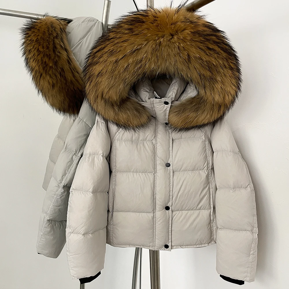 White Duck Down Coat Female Warm 2025 New Autumn Winter Top Clothing Down Jacket Women Thick Fur Fluffy Hooded Real Fox Fur Coat