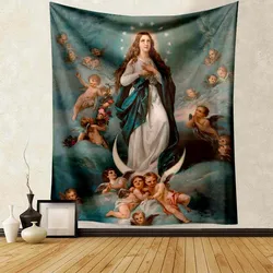 Virgin Mary Religion Christ Tapestry Lightweight Decorative Ornament Super Soft Tapestry Bed Sofa Dormitory Living Room Adult