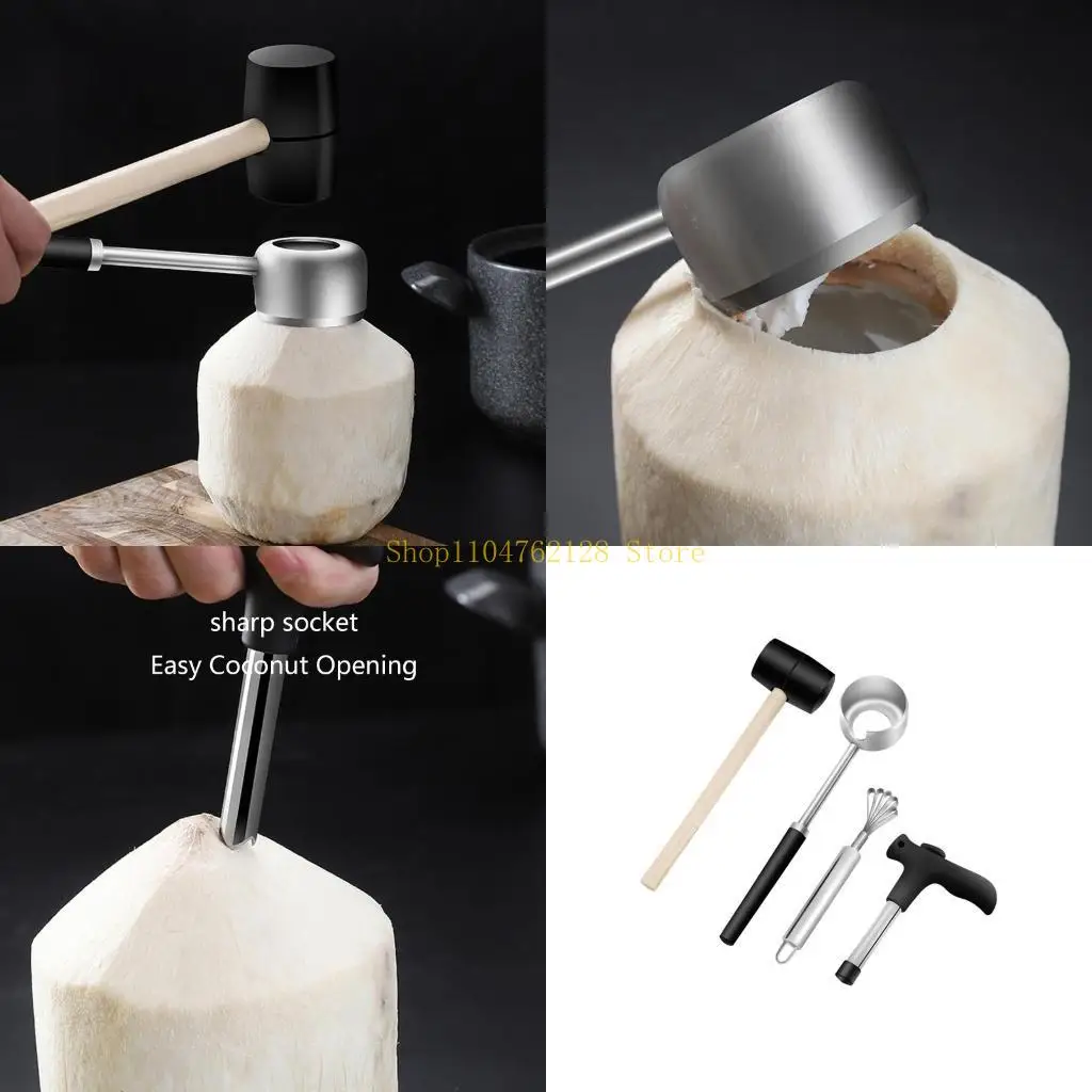 Coconut Opener Tool Set for Young Coconut Opening with Rubber Mallet Durable best sale