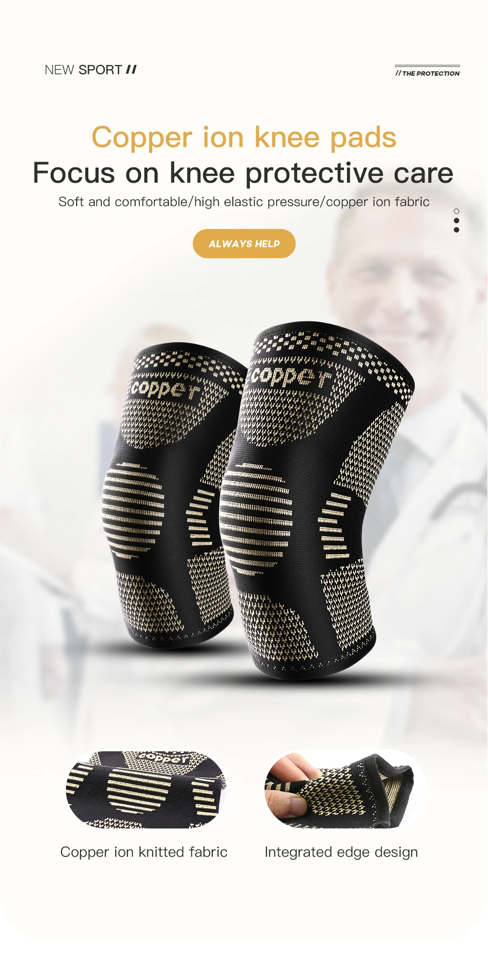 1PC Kupfer Knieorthese für Arthritis Schmerzen Unterstützung-Kupfer Knie Hülse für knie schmerzen Kompression hülse für Sport, knie Schmerzen Relief – Detail 1