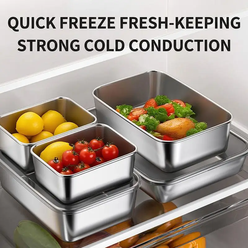 Stainless Steel Food Storage Containers Airtight Lids Heat Resistant Rust Proof for Long Term Food Preservation Use