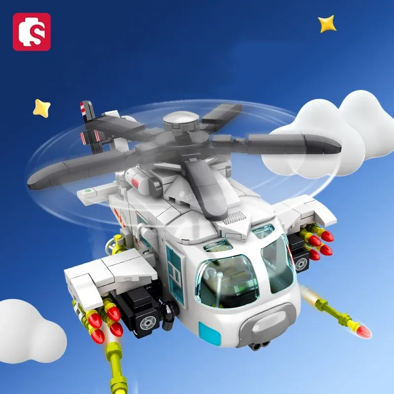 SEMBO BLOCK Q version helicopter brick model Kawaii assembled toys desktop decoration aircraft ornaments boys and girls gifts