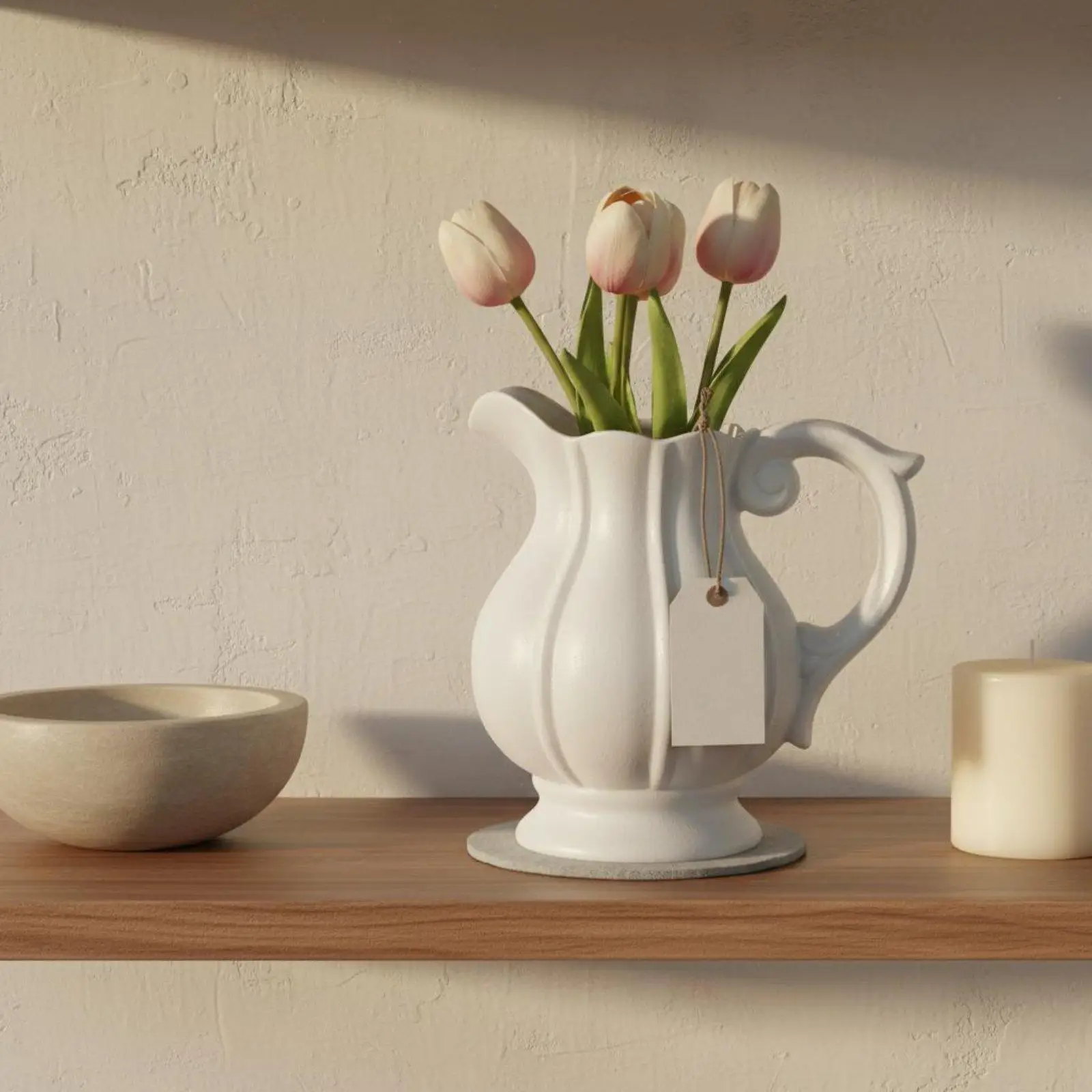 Fluted Flower Pitcher Elegant Design Ceramic Pitcher Vase Even Edges