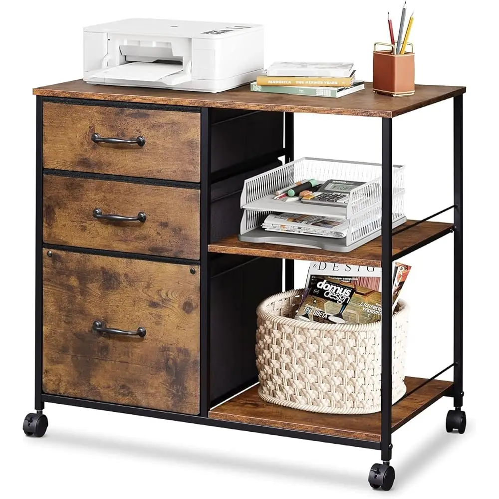 

3 Drawer Mobile File Cabinet, Rolling Printer Stand With Open Storage Shelf, Fabric Lateral Filing Cabinet Fits A4 Or Letter