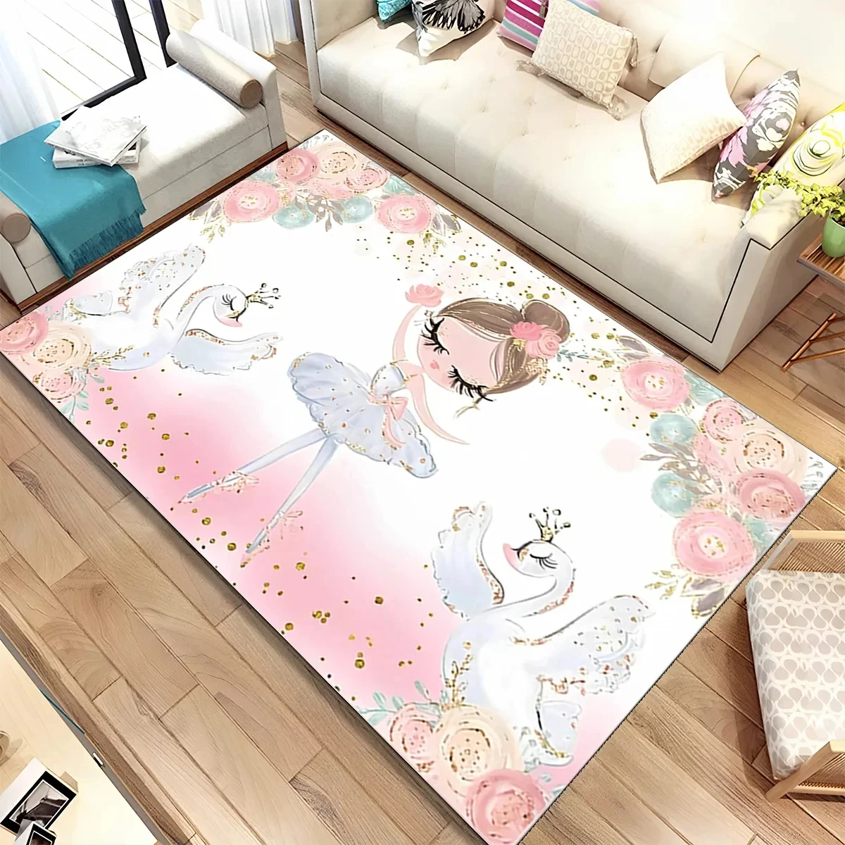 Cute Ballet Girl Carpet Ballerina Fairy Cartoon Area Rug for Home Living Room Bedroom Sofa Doormat Decor Kids Non-slip Floor Mat