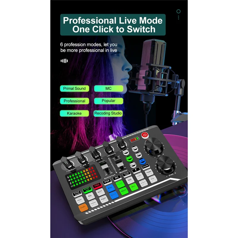 【Superdeals】F998 كارت الصوت ومجموعة ميكروفون BM800 Mic Sound Mixer كارت الصوت خلط الصوت وحدة التحكم مكبر للصوت للغناء PC Ph