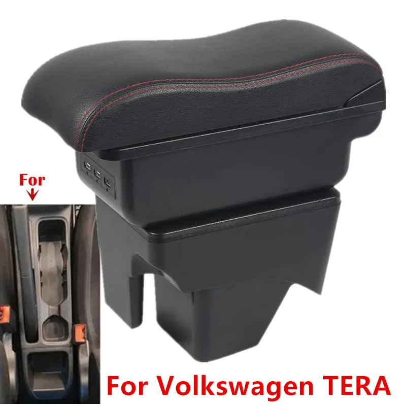 Leder-Armlehne Mittelkonsole Auto-Armlehne Innenausstattung Nachrüst-Armlehnenbox für Volkswagen VW TERA 2025 Konsolen-Aufbewahrungsbox mit USB
