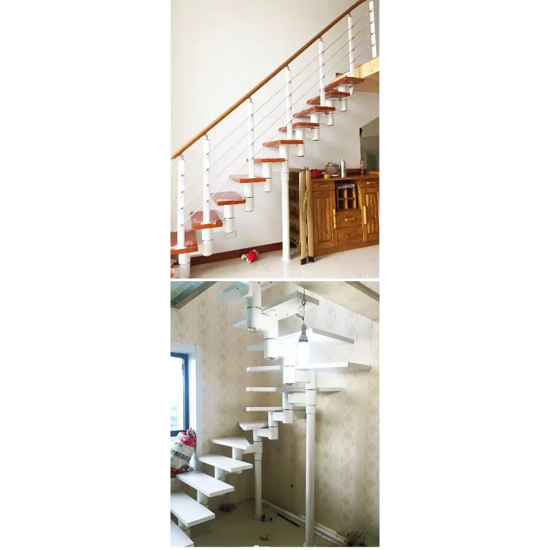 سلم حلزوني مخصص، سلم من الفولاذ والخشب، سلم مزدوج، سلم داخلي منزلي، سلم عللي، ستاي متكامل #5