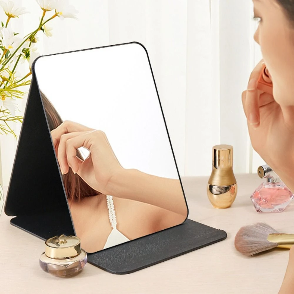 

Simple Square Shape Folding Mirror Cosmetic PU Leather Desktop Vanity Mirror Beauty Tool Portable Makeup Mirror Domestic