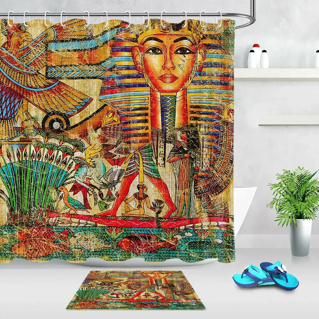 Ancient Egyptian Pharaoh God Waterproof Fabric Shower Curtain Set