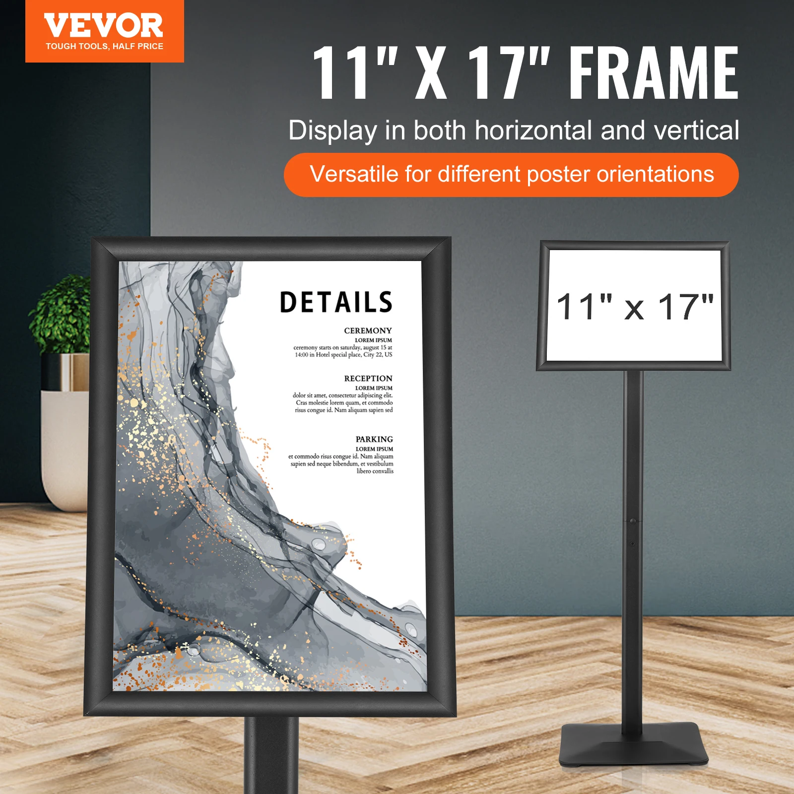 VEVOR 11 x 17 Inch Pedestal Sign Holder Vertical and Horizontal Adjustable Poster Stand Heavy-Duty Floor Standing Sign Holder