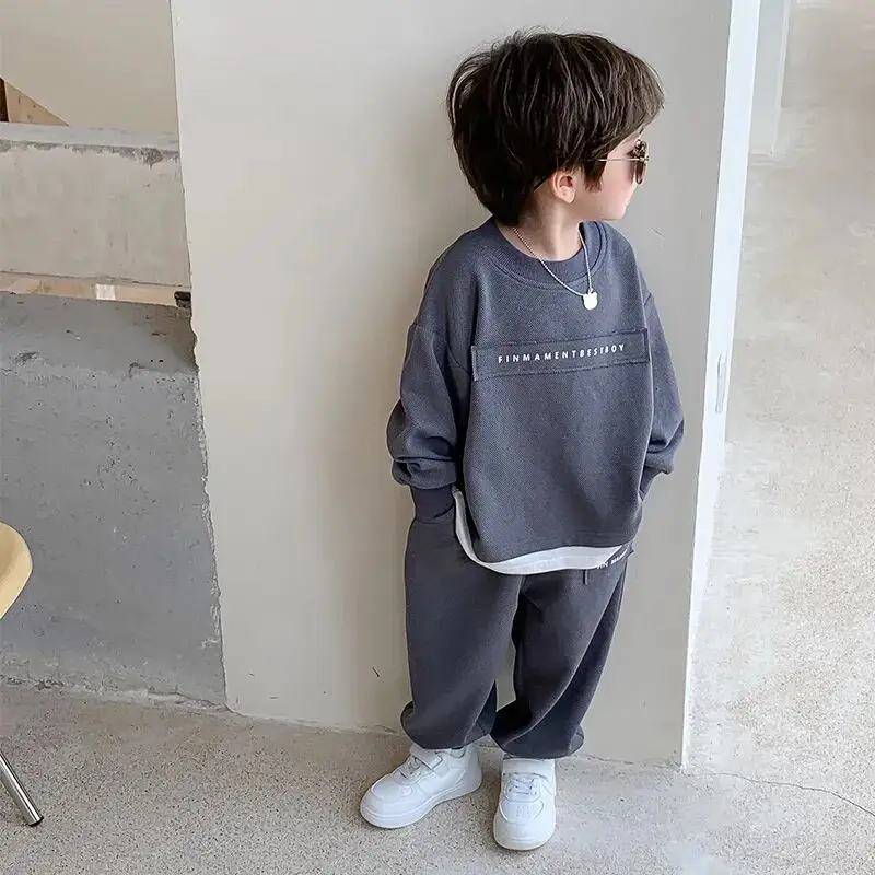 

2025 New Korean Version Casual Boys' Sweater Pants 2 Piece Set Baby Loose Sports Set Spring and Autumn Children's Clothing Set