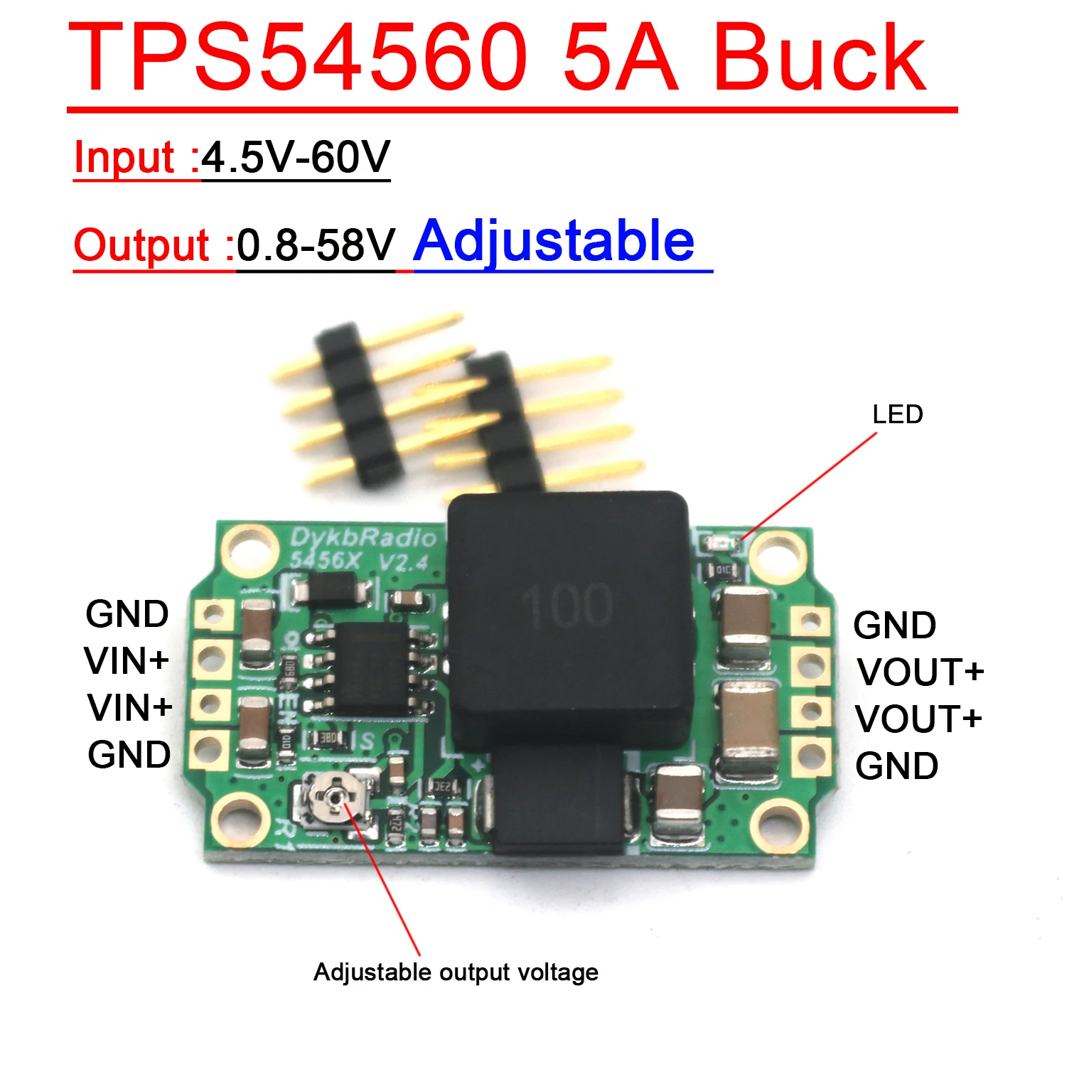 TPS54560 5A DC-DC Buck Converter 4.5V-60V TO 3.3V 5V 8.4V 9V 12V 15V 19V 24V 36V 48V Moduł zasilania regulatora napięcia obniżającego napięcie