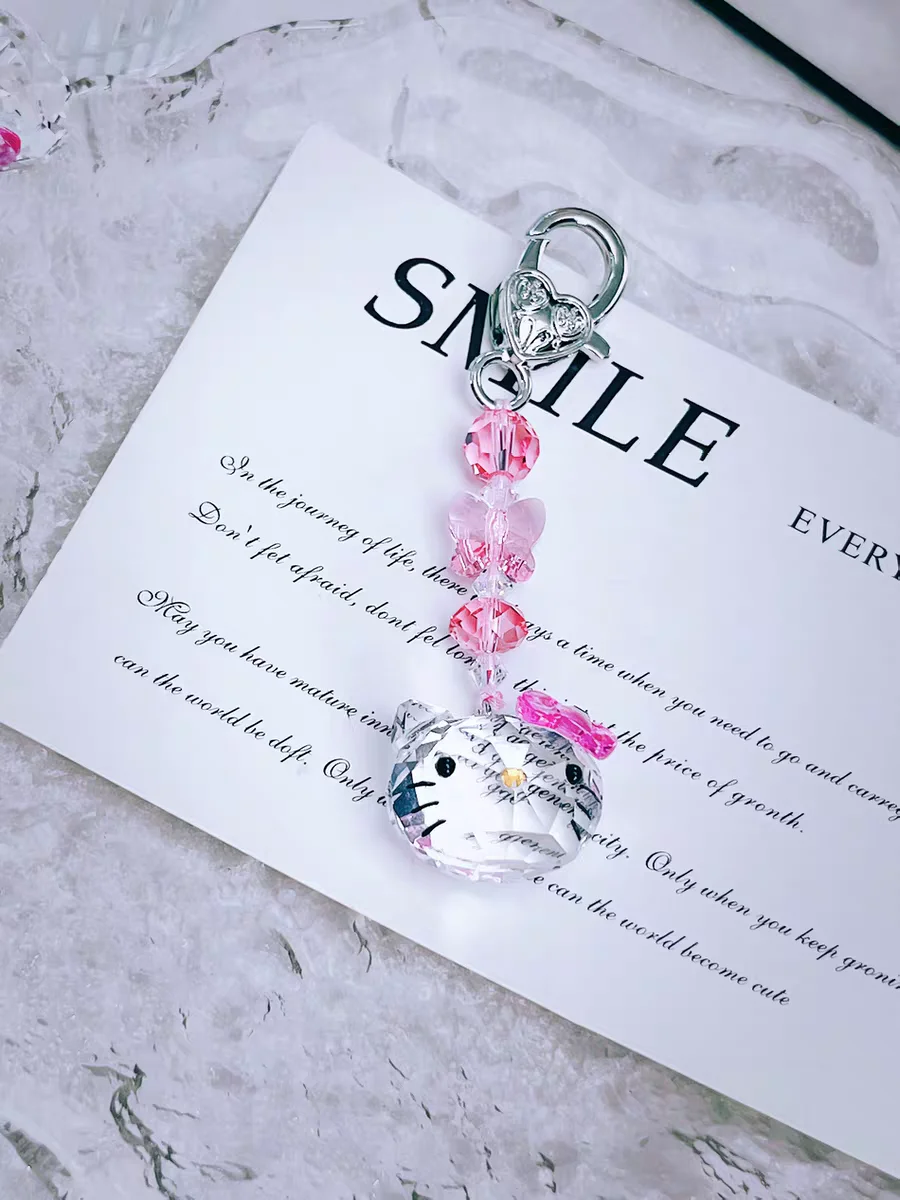 

Австрийские хрустальные бусины KT, брелок с головой кошки, мобильный кулон, розовый, милый детский подарок, подвесная девушка, женские украшения