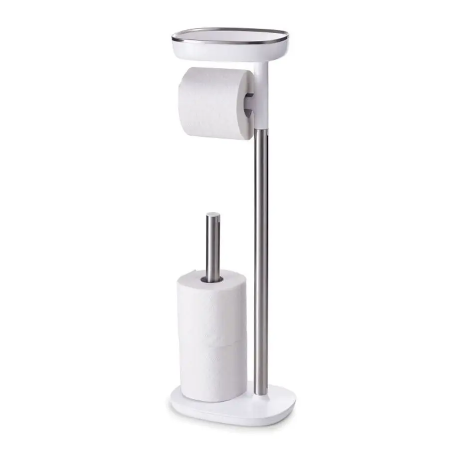 

EasyStore Butler Toilet Paper Holder Stand and Spare Roll Storage with Shelf and Drawer, Stainless Steel