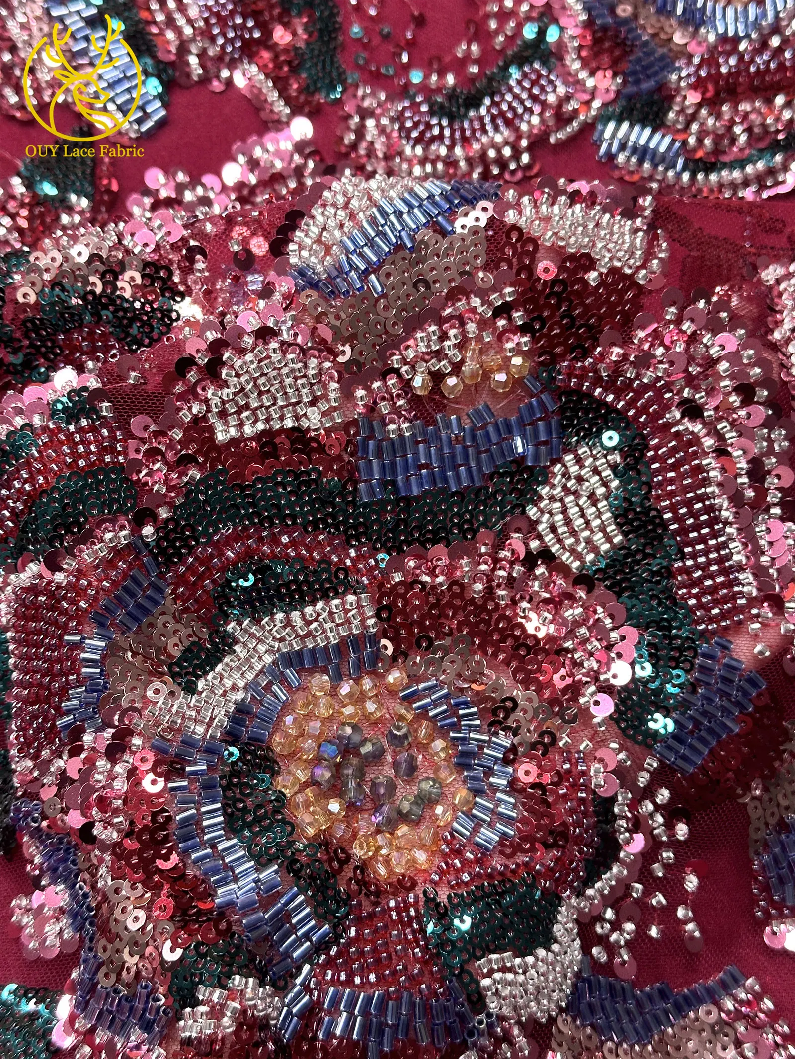 Luxuriöser französisch hergestellter schwerer Perlen-Spitzenstoff 2026 Hochwertiger afrikanischer nigerianischer Pailletten-Spitzenstoff für Hochzeitskleider und Partykleider – Detail 7