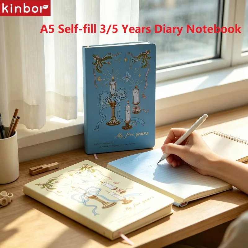 Kinbor A5 Self-fill 3/5 Years Diary Notebook Undated Journal Vintage Illustrated Hardcover Planner Time Management Handbook