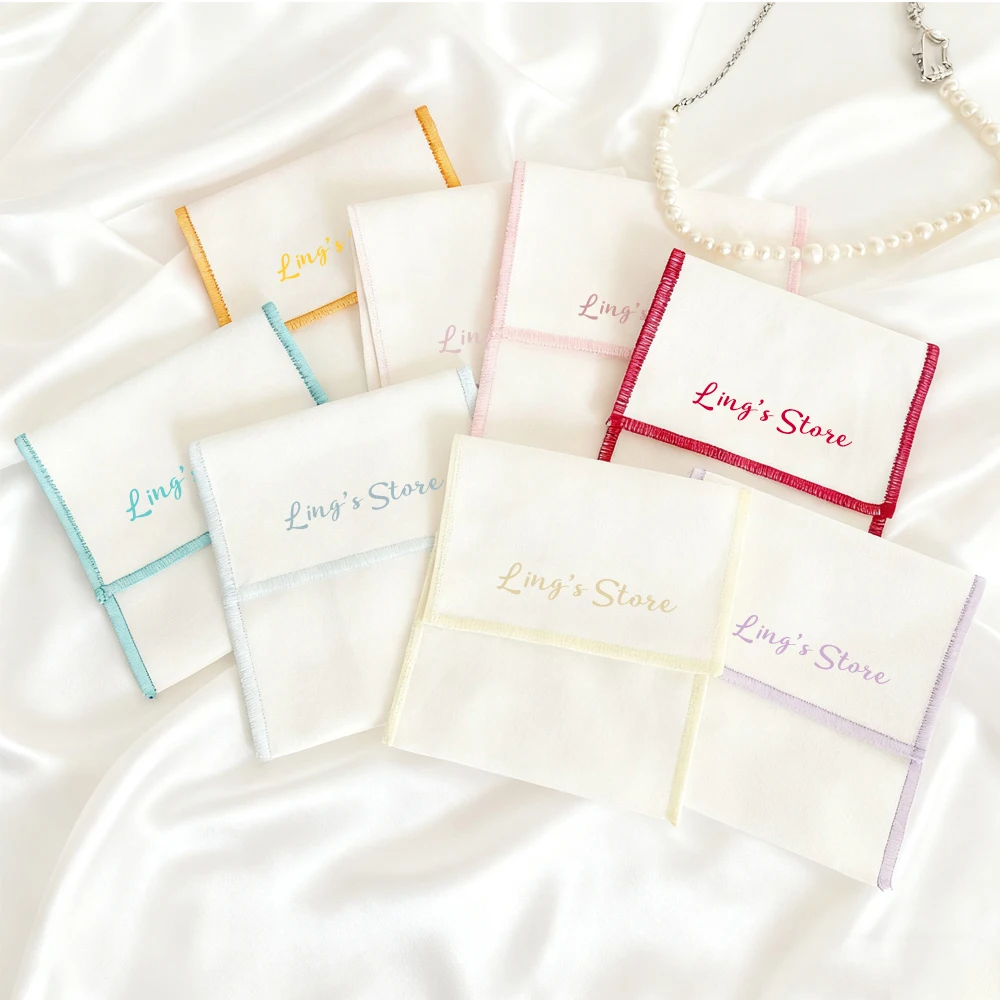 

50/100Pcs Personalized Logo 10x10cm Jewelry Cotton Bag Thick Canvas Envelope Flap Pouch Bracelet Watch Ring Small Gift Packaging