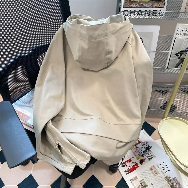 DAYIFUN-Japanese Workwear Hooded Sweatshirts,Women,Loose,High Street,Casual Splicing Design,Pullovers,Solid Oversize Top Coat