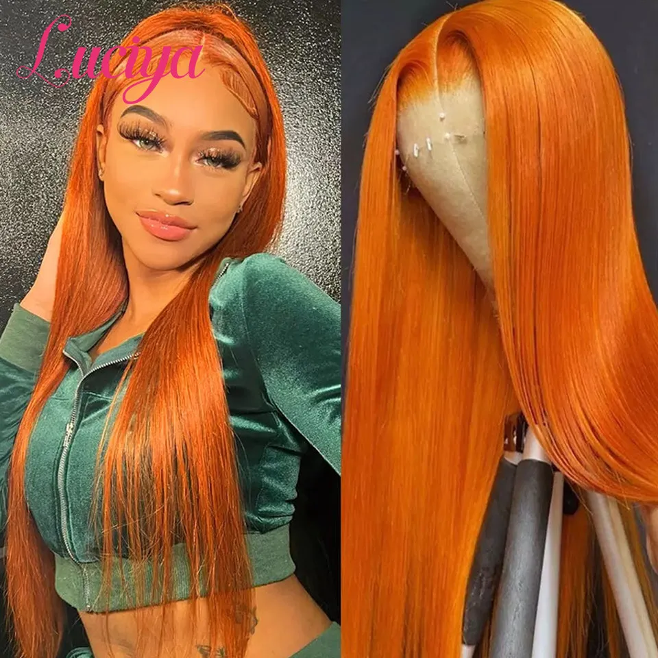 

32 Inch Orange Ginger 13x4 Lace Front Wig Human Hair 13x6 Straight Lace Frontal Wig Pre Plucked Transparent 4x4 Lace Closure Wig