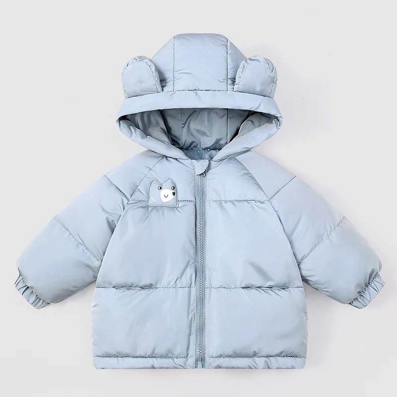 1 2 3 4 5 Years Girls Jacket Autumn Winter New Solid Color Cartoon Print Thick Warm Hooded Coats For Boys Cotton Down Outwear