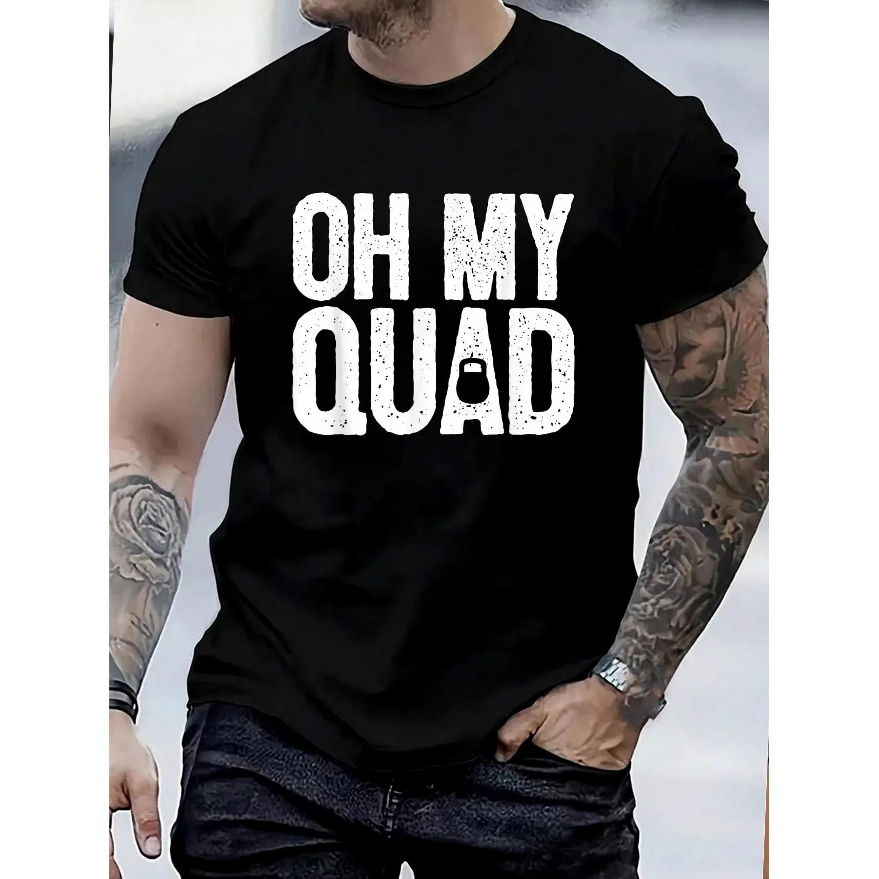 Funny Kettlebell Oh My Quad Graphic Tee Men Casual Short Sleeve Cotton T-Shirt