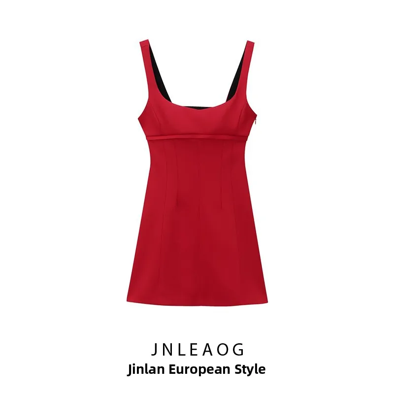 JNLEAOG 秋の新作 レディースファッション サテン風 ミニドレス Aラインスカート ノースリーブ ビジネスカジュアル ポリエステル生地