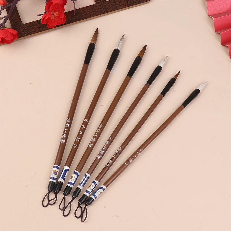 6 Pcs Traditional Chinese White Clouds Bamboo Wolf's Hair Writing Brush For Calligraphy Painting Practice Brushes Writing Tools