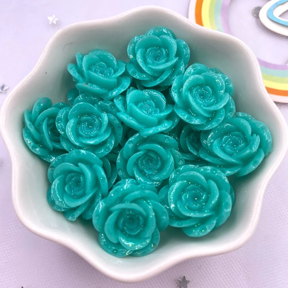 Resin 18mm Glitter Rose Flatback Big Flower Rhinestone Gems 10Pcs Figurines Scrapbook DIY Home Ornaments Applique Crafts OF578 L