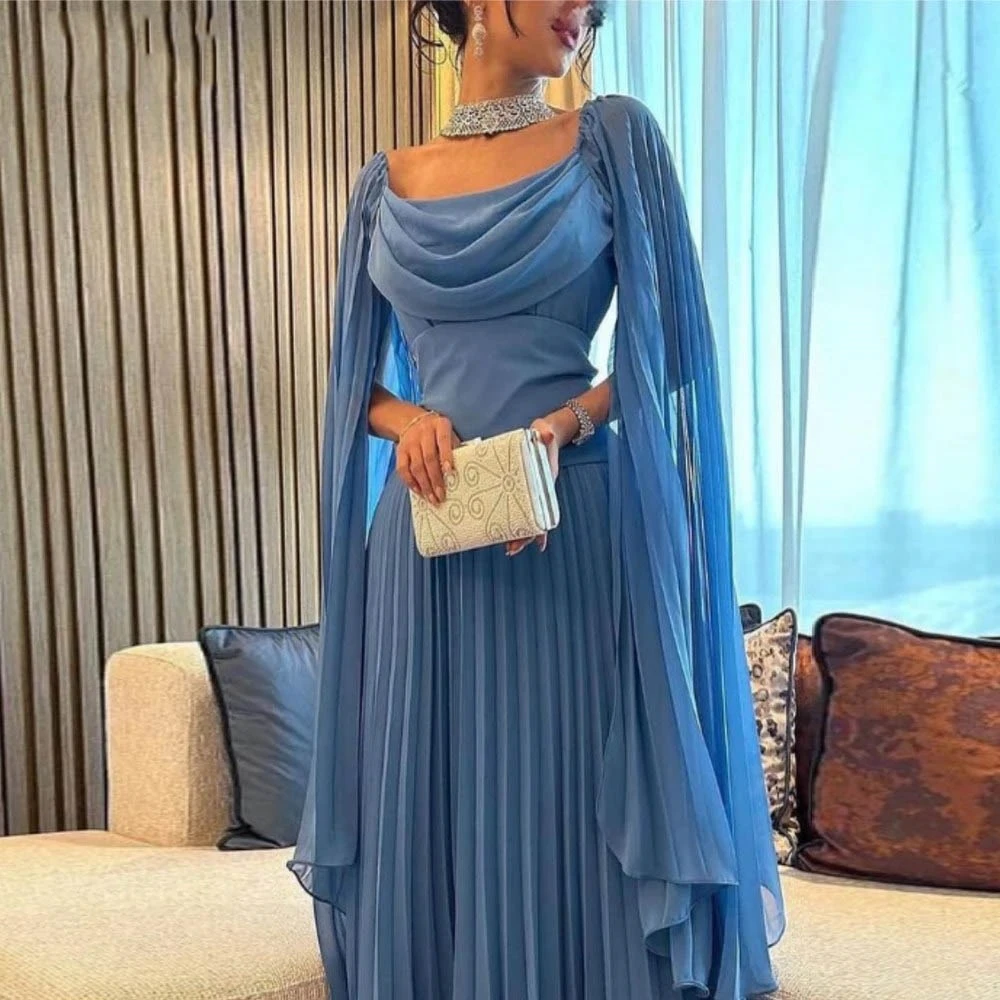 He Mei Elegant Formal Occasion Dress For Women Floor Length Scoop Collar Evening Gowns A Line Chiffon Prom Dresses فساتين السهرة