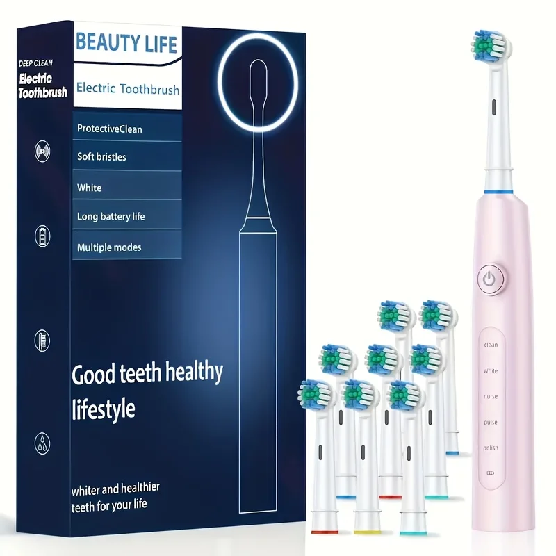 Electric Rotating Toothbrush Deep Clean Whitening Teeth for Adult Ultrasonic Toothbrush with 4/8pcs Refill Replacement Heads image 6