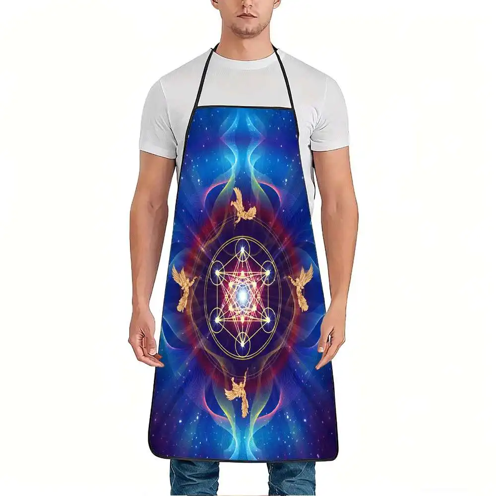 1pc Cosmic Geometry with Golden Birds Print Apron, Durable and Easy to Clean, Adjustable Waistband, Polyester Material, for Kitc