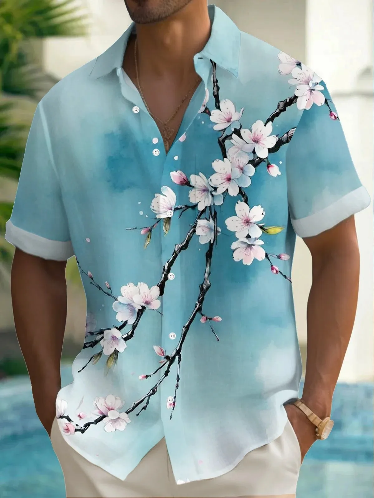 Summer Men's 3D Printed Flower Graphic Shirts Hawaiian Casual Shirt Button Up Shirt Short Sleeve Vacation Beach Wear No Pockets