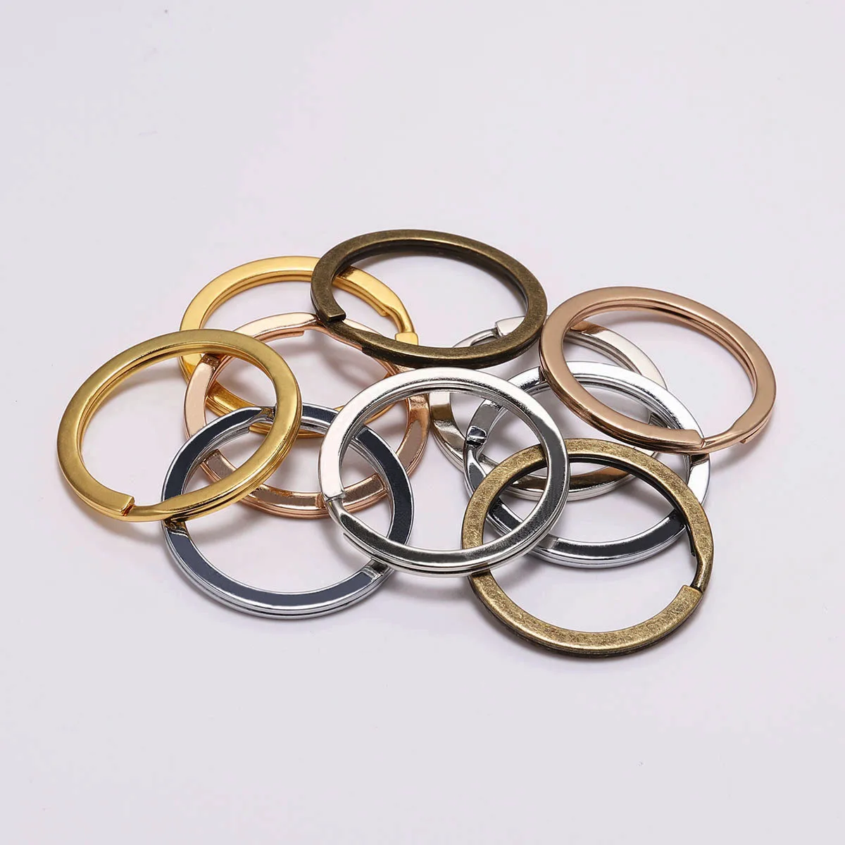 10Pcs/Lot 25/28/30mm Metal Gold Color Flat Round Keyring Clasp Key Ring for DIY Keychain Jewelry Making Findings Accessories