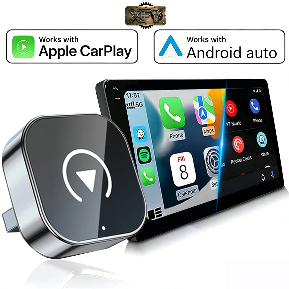 

XFY 2in1 Wired to Wireless CarPlay Adapter, Android Auto Dongle, High-Quality Car Accessory Smart Box 5GHz WiFi Type-C/USB New