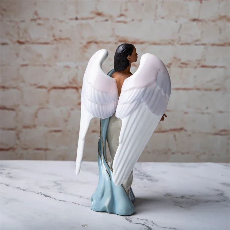 Lenox Hand-painted Ceramic Black Angel Statue for Home Decoration Tracing Gold Ceramic Princess Sculpture Angle Figure Gift