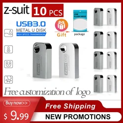 Z-suit New 10PCS/Lot Metal USB Flash Drive USB 3.0 4GB 16GB Customized LOGO USB Memory 128GB Pendrive 32GB U-Disk Free Shipping