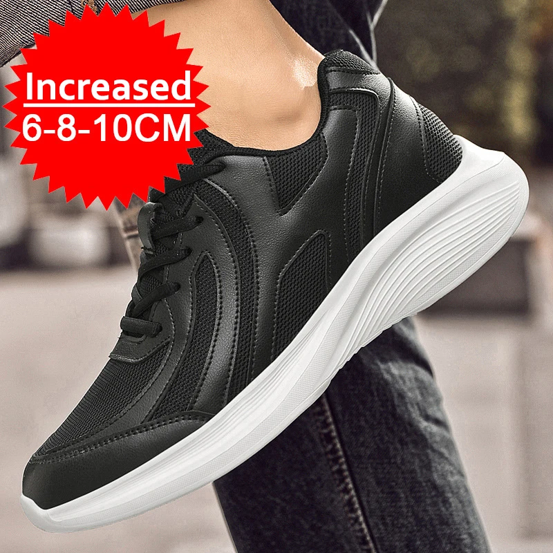 Summer Men Elevator Shoes Breathable Mesh Height Increase Sneakers Men Shoes Inner Length 8cm Outdoor Leisure White Taller Shoes