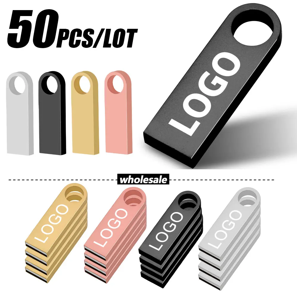 

50Pcs/Lot Pendrive 64Gb Memory Stick 32Gb 4Gb Metal Usb Flash Drive 128Gb Pen Drive 2Gb 8Gb Usb Stick 16 Gb Gift Custom Logo